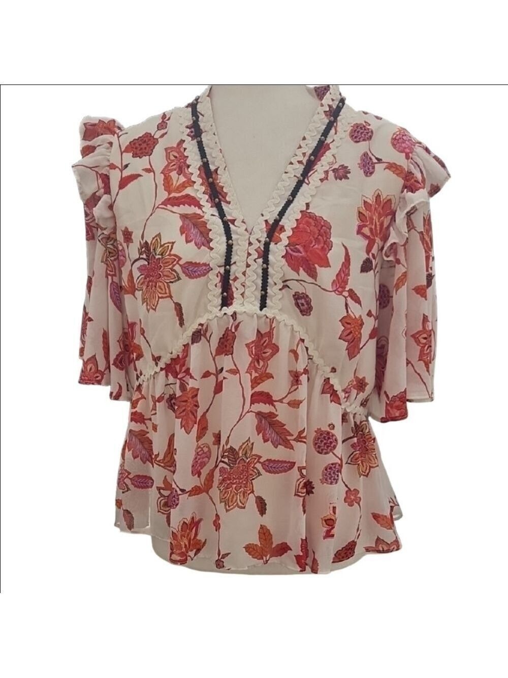 Marc New York Red Pink Peplum Blouse Large - Picture 2 of 9